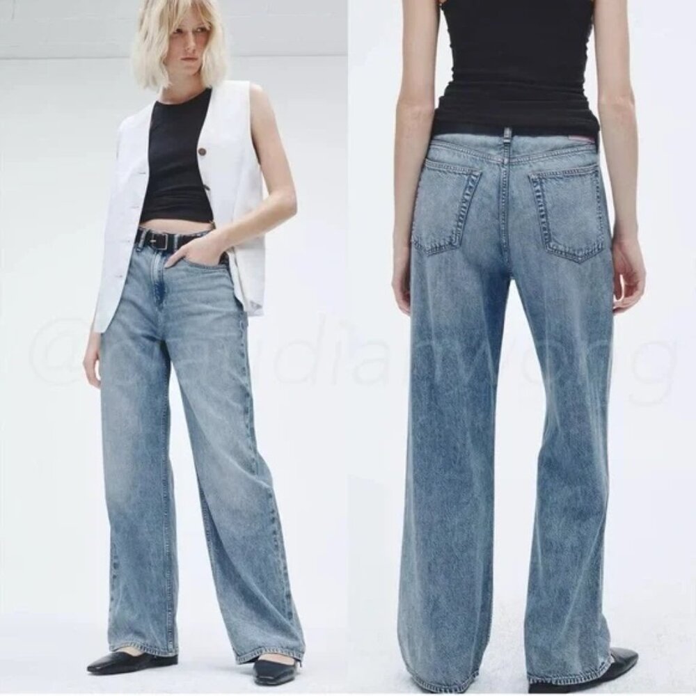 Rag & Bone Women's 28 Audrey Featherweight Logan Mid Rise Wide Leg Denim Jeans